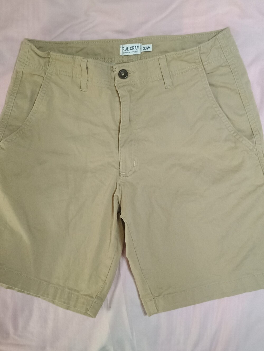 Flat Front Shorts Khaki Pockets Zip And Button Closure 9" Inseam Sz 33W